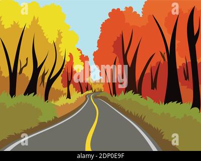 Arrière-plan de l'illustration de la route et de la forêt d'automne Illustration de Vecteur