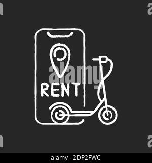 Electric scooter rental chalk white icon on black background Stock Vector