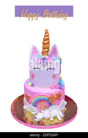 Joyeux anniversaire gâteau Unicorn . Banque D'Images