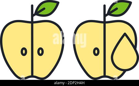 Jus de pomme, symbole de la moitié de pomme. Icône de couleur linéaire, contour, forme, contour. Ligne fine. Design minimaliste moderne. Illustrations vectorielles de fruits. Illustration de Vecteur