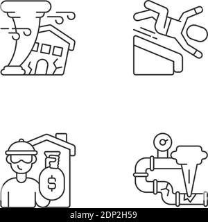 Icônes linéaires de réduction des risques de danger définies Illustration de Vecteur