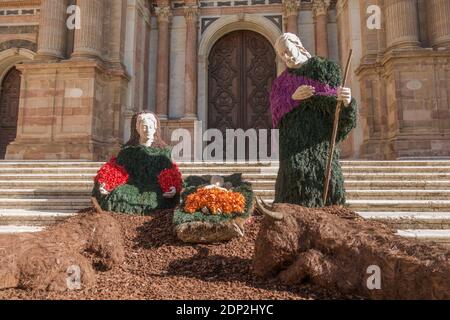 Scène de la Nativité, Belén en face de la Cathédrale de Malaga, Costa del sol, Andalousie, Espagne. Banque D'Images