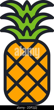 Pineapple icon. Linear color icon, contour, shape, outline. Thin line. Modern minimalistic design. Vector illustrations of fruits. Stock Vector