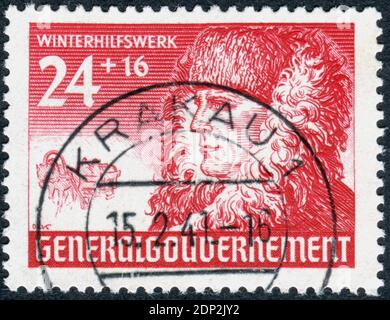 ALLEMAGNE - VERS 1940: Timbre-poste imprimé en Allemagne (Gouvernement général, Pologne), montré le paysan allemand, vers 1940 Banque D'Images