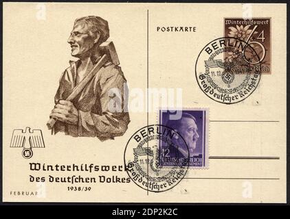 ALLEMAGNE - VERS 1938: Postacard imprimé en Allemagne, issue Winter relief, montré un travailleur avec un marteau de traîneau, vers 1938 Banque D'Images