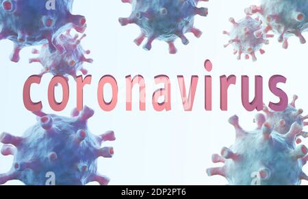 Groupe de coronavirus réaliste avec arrière-plan de texte, rendu 3D Banque D'Images