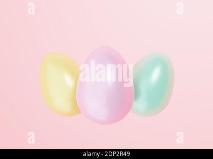 Œufs de pâques colorés sur fond rose clair, illustration 3d Banque D'Images