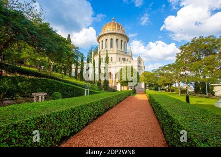 Jardins bahá'í Haïfa - balcon et sanctuaire du Bab - structure sur les pentes du Mont Carmel à Haïfa, Banque D'Images