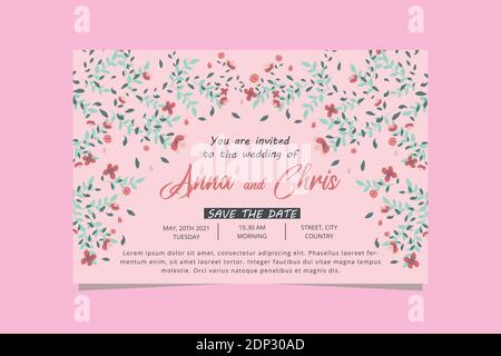 Carte d'invitation à un mariage fleuri. Carte d'invitation à un mariage avec fleurs. Illustration de Vecteur