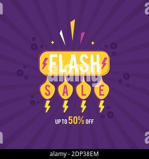 Bannière de vente Flash. Bannière de vente avec affiche de vente flash. Jusqu'à 50 % de réduction sur la bannière avec affiche de solde flash. Illustration de Vecteur