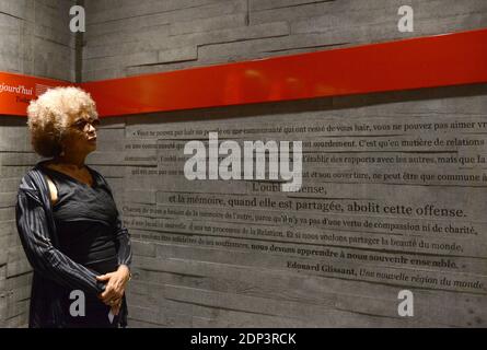 La militante politique AMÉRICAINE Angela Davis assiste à une cérémonie commémorant l'abolition de l'esclavage à Nantes, dans l'ouest de la France, le 10 mai 2015. La ville de Nantes était le plus grand port de France impliqué dans le commerce de l'esclavage. Photo de Guy Durand/ABACAPRESS.COM Banque D'Images
