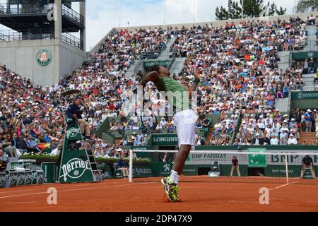 France's Gael Monfils during the First round of the 2015 French Tennis Open at Stadium Roland-Garros in Paris, France on May 25th, 2015. Photo by Henri Szwarc/ABACAPRESS.COM Stock Photo