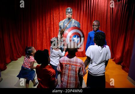 The wax figure of Captain America, portrayed by Chris Evans in the 2011 movie Captain America: The First Avenger is unveil at Madame Tussauds , June 9, 2015 in Washington, DC, USA. The wax figure will be on display on the National Mall for Independance Day. Photo by Olivier Douliery/ABACAPRESS.COM Stock Photo