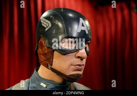 The wax figure of Captain America, portrayed by Chris Evans in the 2011 movie Captain America: The First Avenger is unveil at Madame Tussauds , June 9, 2015 in Washington, DC, USA. The wax figure will be on display on the National Mall for Independance Day. Photo by Olivier Douliery/ABACAPRESS.COM Stock Photo