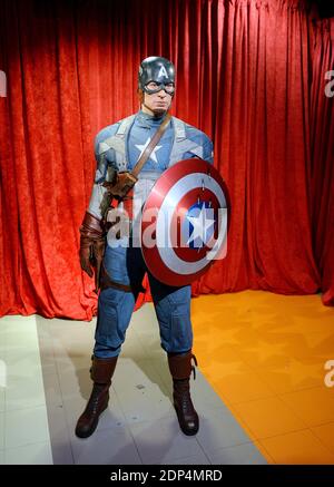 The wax figure of Captain America, portrayed by Chris Evans in the 2011 movie Captain America: The First Avenger is unveil at Madame Tussauds , June 9, 2015 in Washington, DC, USA. The wax figure will be on display on the National Mall for Independance Day. Photo by Olivier Douliery/ABACAPRESS.COM Stock Photo