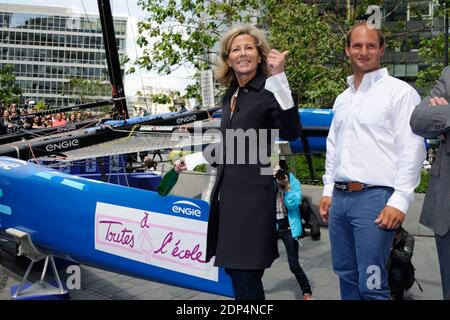 Le catamaran GC32 ENGIE de Sébastien Rogues a officielement été baptisé par Claire Chazal, marraine du bateau, et Gérard Mestrallet, PDG d’ENGIE à la Défense à Paris, France le mercredi 10 juin 2015. Photo de de Alban Wyters/ABACAPRESS.COM Banque D'Images