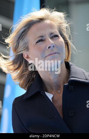 Le catamaran GC32 ENGIE de Sébastien Rogues a officielement été baptisé par Claire Chazal, marraine du bateau, et Gérard Mestrallet, PDG d’ENGIE à la Défense à Paris, France le mercredi 10 juin 2015. Photo de de Alban Wyters/ABACAPRESS.COM Banque D'Images