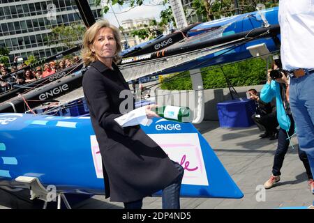 Le catamaran GC32 ENGIE de Sébastien Rogues a officielement été baptisé par Claire Chazal, marraine du bateau, et Gérard Mestrallet, PDG d’ENGIE à la Défense à Paris, France le mercredi 10 juin 2015. Photo de de Alban Wyters/ABACAPRESS.COM Banque D'Images