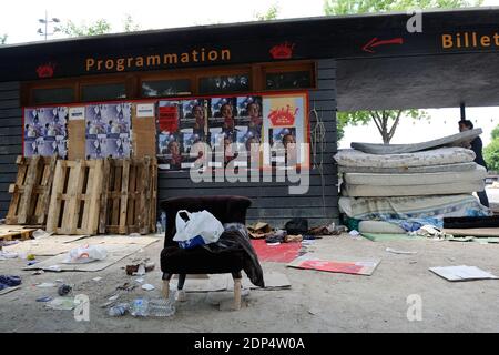 Reste après l'évacuation du camp au jardin Eole près de la Chapelle à Paris, France, le 19 juin 2015. Photo d'Aurore Marechal/ABACAPRESS.COM Banque D'Images