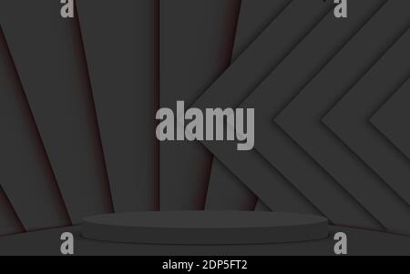 podium noir avec fond en papier noir dans la salle de studio Illustration de Vecteur