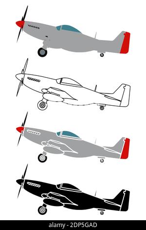 P51 Mustang dans la vue de droite Illustration de Vecteur