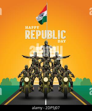 Illustration vectorielle de l'armée indienne avec drapeau pour la République heureuse Jour de l'Inde Illustration de Vecteur