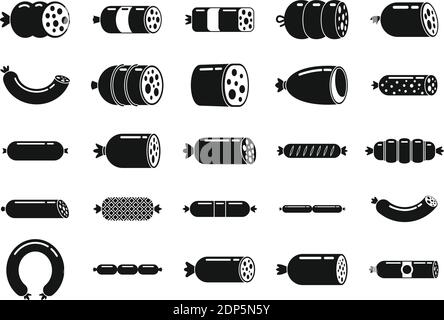 Ensemble d'icônes de saucisses, style simple Illustration de Vecteur