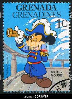 GRENADE - VERS 1979: Timbre imprimé par Grenade, montre les personnages de Walt Disney, Mickey Mouse, vers 1979 Banque D'Images