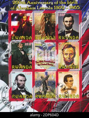 RWANDA - VERS 2009: Timbre imprimé par le Rwanda, montre Abraham Lincoln, vers 2009 Banque D'Images