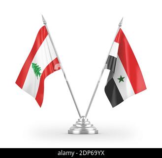 Drapeaux de table de Syrie et du Liban isolés sur le rendu 3D blanc Banque D'Images
