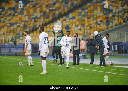 KIEV, UKRAINE - 1 DÉCEMBRE 2020: Vinicius Junior. Le match de football du groupe B de l'UEFA Champions League FC Shakhtar Donetsk vs Real Madrid FC Banque D'Images