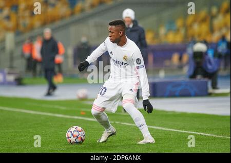 KIEV, UKRAINE - 1 DÉCEMBRE 2020: Vinicius Junior. Le match de football du groupe B de l'UEFA Champions League FC Shakhtar Donetsk vs Real Madrid FC Banque D'Images