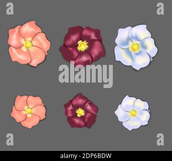 Ensemble de 6 fleurs avec pétales de soie et un centre cela ressemble à un cordon Illustration de Vecteur
