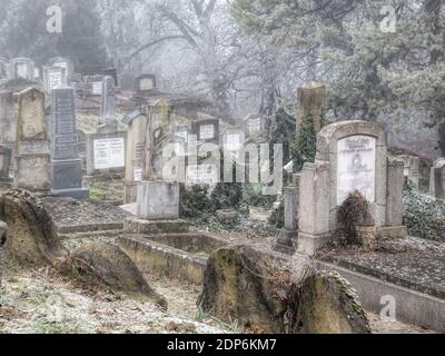 Sighisoara Roumanie - 11.26.2020: Tombes et pierres tombales dans le cimetière situé près de l'église sur la colline de Sighisoara. Banque D'Images