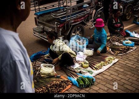 LAO - VIENTIANE LA COMPROMISSION même si elle se approche du million d’habitants, Vientiane a encore les allures d’une bourgade à côte des médias des Banque D'Images