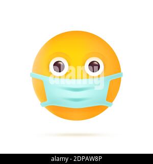 Émoticone avec masque médical. Symbole du personnage Emoji du coronavirus. COVID-19 icône du virus pandémique 3D. Illustration moderne à vecteur plat. SPE 10 Illustration de Vecteur