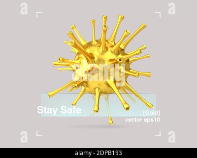 Composition 3D du virus du verre et de l'or dans un style de conception moderne. COVID-19 bannière de sécurité en cas de pandémie. Affiches abstraites de conception d'illustrations. EPS vectoriel Illustration de Vecteur