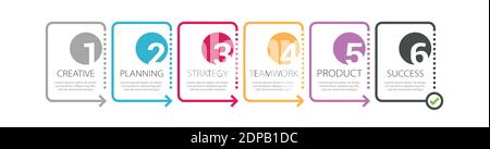 Modèle d'infographie en ligne fine avec 6 étapes. Infographies des concepts d'entreprise modernes avec options de brochure, de diagramme, de flux de travail et de calendrier. Vecteur EPS 1 Illustration de Vecteur