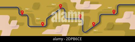 Modèle de carte routière et d'infographies d'itinéraire. Illustration de la chronologie de la route sinueuse. Thème Сountryside. Illustration vectorielle plate. SPE 10 Illustration de Vecteur