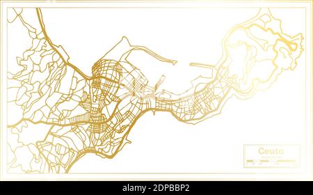 Ceuta Espagne carte de la ville en style rétro en couleur dorée. Carte de contour. Illustration vectorielle. Illustration de Vecteur