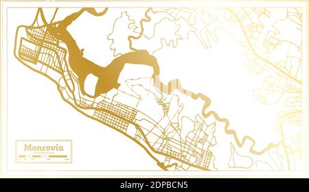 Carte de la ville de Monrovia Liberia en style rétro en couleur dorée. Carte de contour. Illustration vectorielle. Illustration de Vecteur