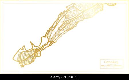 Conakry Guinée carte de la ville en style rétro en couleur dorée. Carte de contour. Illustration vectorielle. Illustration de Vecteur