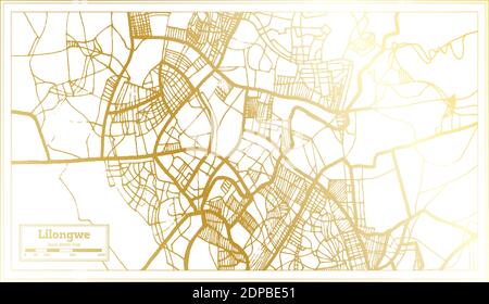 Carte de la ville de Lilongwe Malawi en style rétro en couleur dorée. Carte de contour. Illustration vectorielle. Illustration de Vecteur