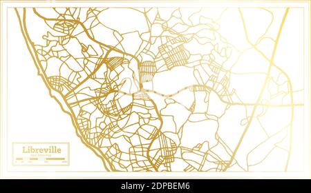 Libreville Gabon carte de la ville en style rétro en couleur dorée. Carte de contour. Illustration vectorielle. Illustration de Vecteur