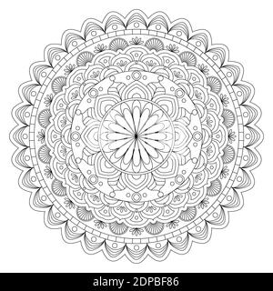 Vecteur de ligne de trame Mandala. Un ornement rond symétrique ligne monochrome. Illustration de Vecteur