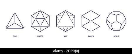 Ensemble de symboles ésotériques mystiques. Conception de modèle de géométrie sacrée. Cinq solides Platoniques idéaux minimaux. Arrière-plans de tattoo Neon Hipster. Astrologie et Astr Illustration de Vecteur