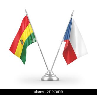 Drapeaux de table tchèques et boliviens isolés sur le rendu 3D blanc Banque D'Images