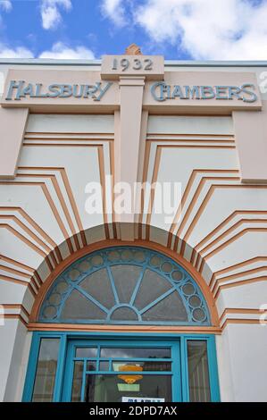 L'Art Déco Halsbury Édifice Chambers, Tennyson Street, Napier, Hawke's Bay, île du Nord, Nouvelle-Zélande Banque D'Images