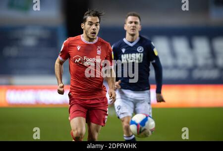 Londres, Royaume-Uni. 19 décembre 2020. Yuri Ribeiro, de la forêt de Nottingham, lors du match de championnat Sky Bet à la Den, Londres (photo par Alan Stanford/Focus Images /Sipa USA) 19/12/2020 Credit: SIPA USA/Alay Live News Banque D'Images