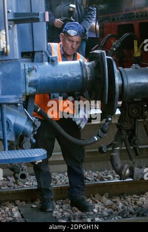 Célébration du 40e anniversaire du dernier train à vapeur français à la gare de Troyes, Aube, France, le 29 août 2015. Ce voyage en locomotive à vapeur célèbre le 40e anniversaire du dernier voyage en train à vapeur français, au départ de la gare de Troyes. L'association AJECTA a décidé de revenir dans le temps et de retracer ses étapes. Départ à 11.30 h et retour à 8.55 h à la gare de Longueville. Arrêtez-vous à Nogent-sur-Seine et à Romilly-sur-Seine. Les passagers prennent place dans un train tiré par la locomotive 141 TB 424. Ce train est composé de lignes principales de voitures et compartiment des années 1930. T Banque D'Images